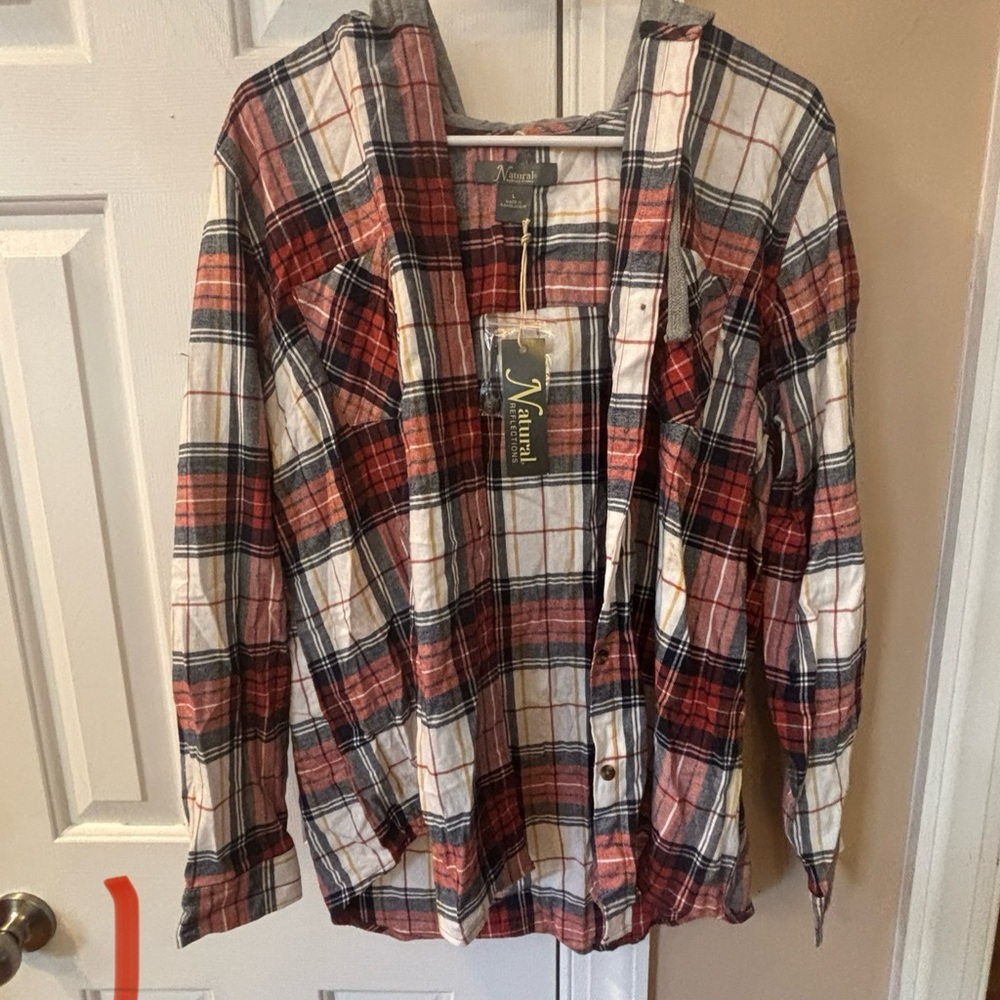 NATURAL LIFE Plaid Long Sleeve Top - Red, Black, White